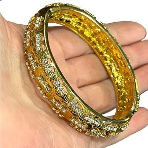 1980s Camrose & Kross gold plated crystal fancy bangle bracelet JBK Jackie K